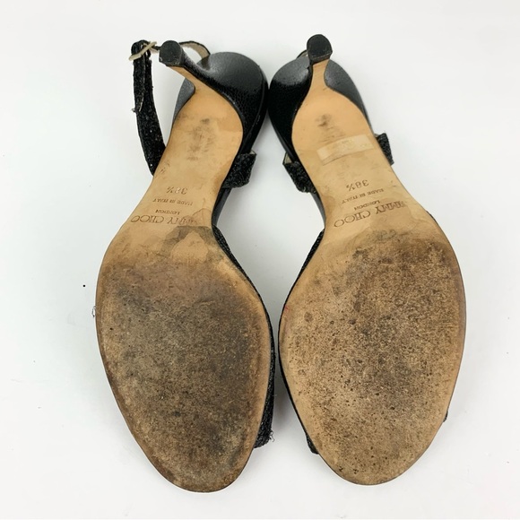Jimmy Choo Laser Black Glitter Sparkle Slingback Peep Toe Stiletto Heel 38.5 - Picture 8 of 13